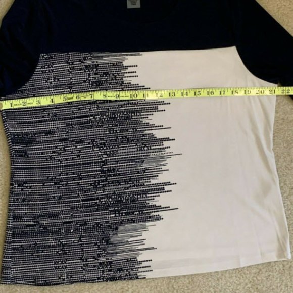 🎉HP🎉Allison Daley Women Blue & White Shirt SZ PM/M Scoop Neckline 3/4 Sleeve - Picture 5 of 11